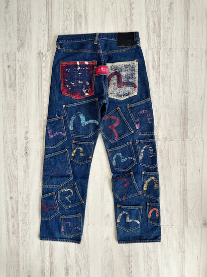 Vintage EVISU Bottoms - EVISU Multi Pocket Denim Pants Indigo Cotton 32 x 34 - Authentic Archive
