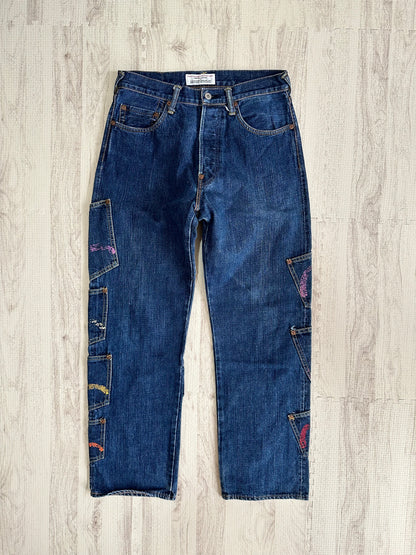 Vintage EVISU Bottoms - EVISU Multi Pocket Denim Pants Indigo Cotton 32 x 34 - Authentic Archive