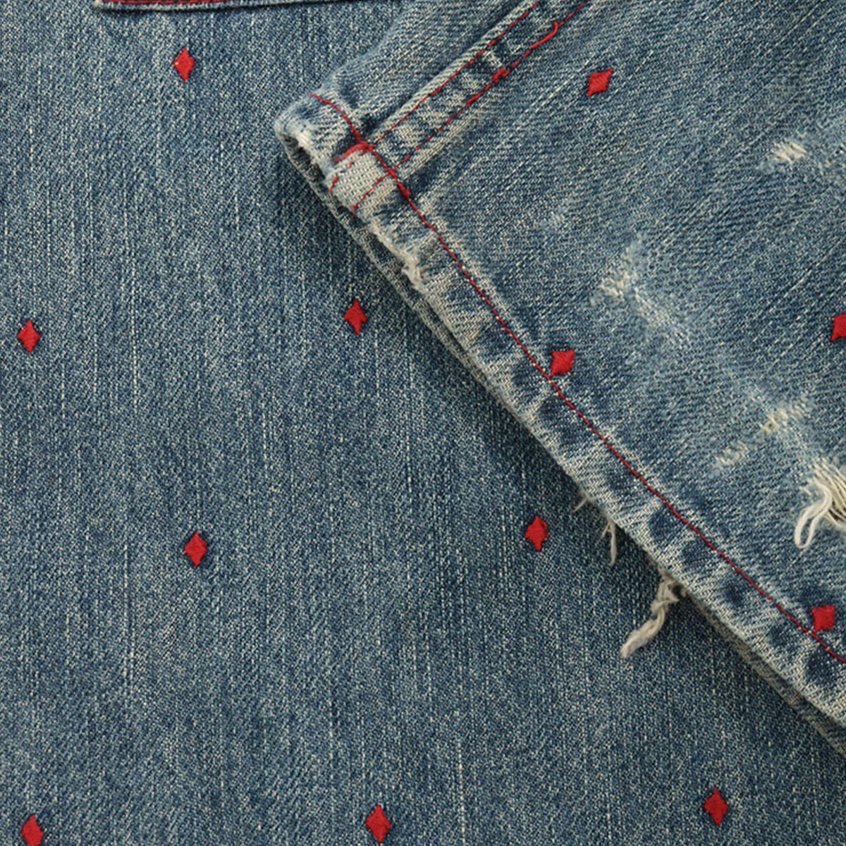 UNDERCOVER 2002 S/S Blue Red Distressed Denim Size M
