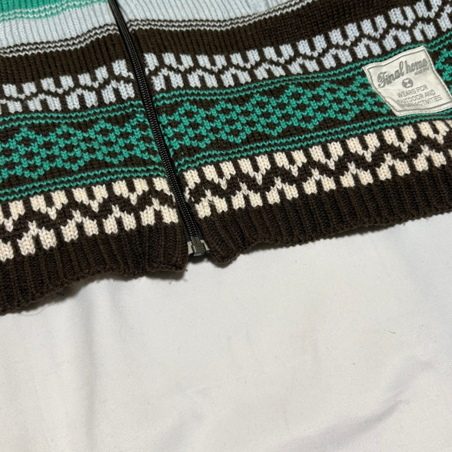 Final Home Brown Green Fair Isle Full Knit Sweater Size S