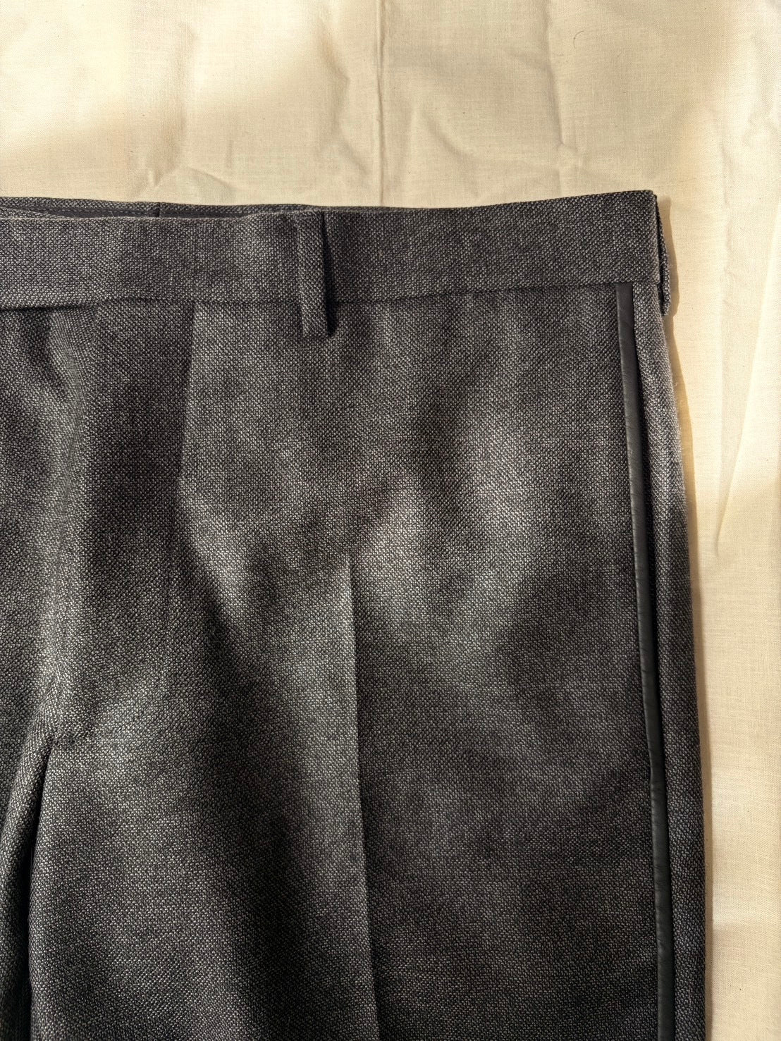 Dior HOMME AW15 Wool Trousers Leather Piping Grey Size 46