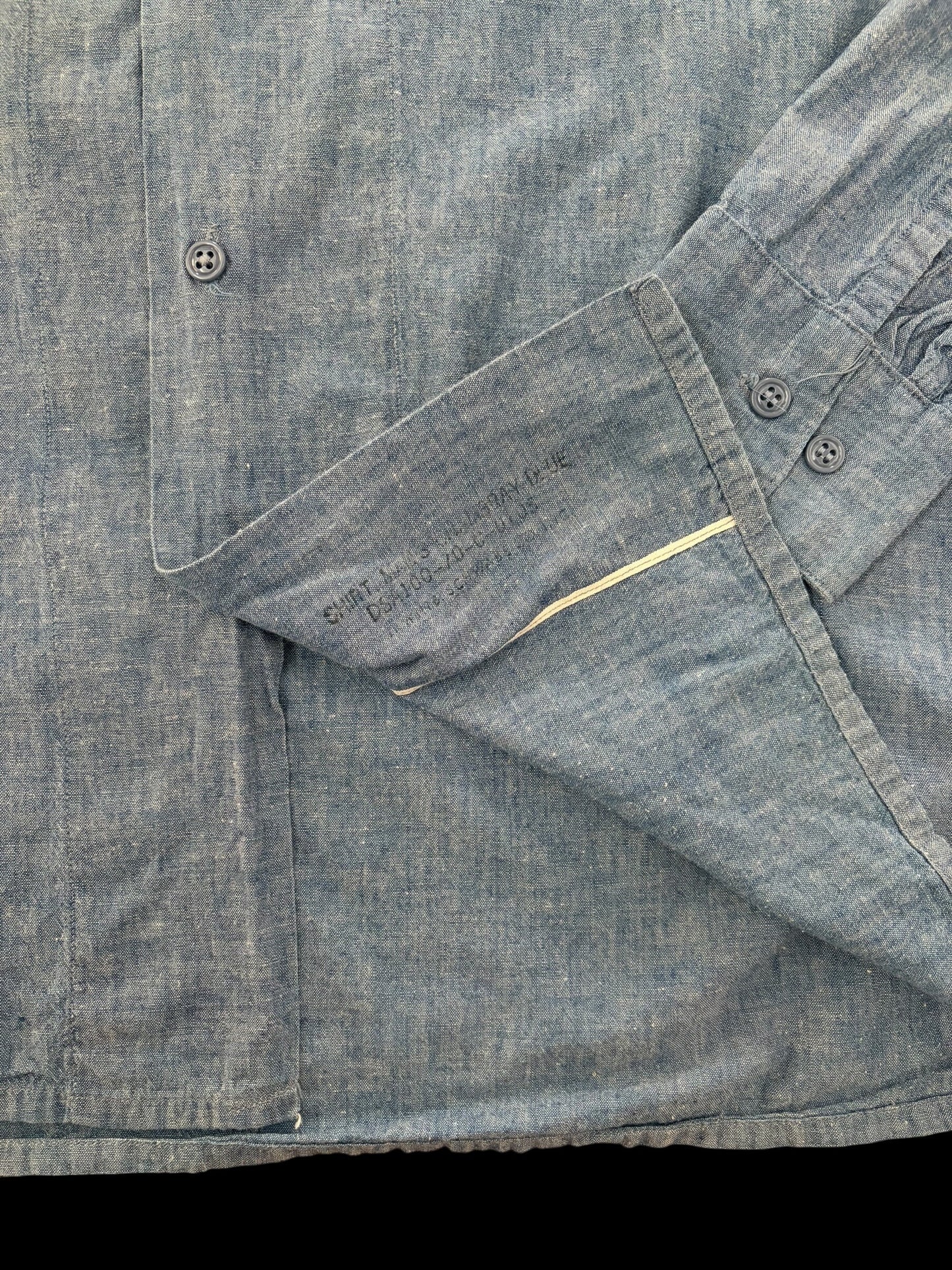 U.S.NAVY 1970s Selvedge Chambray Shirt Size L