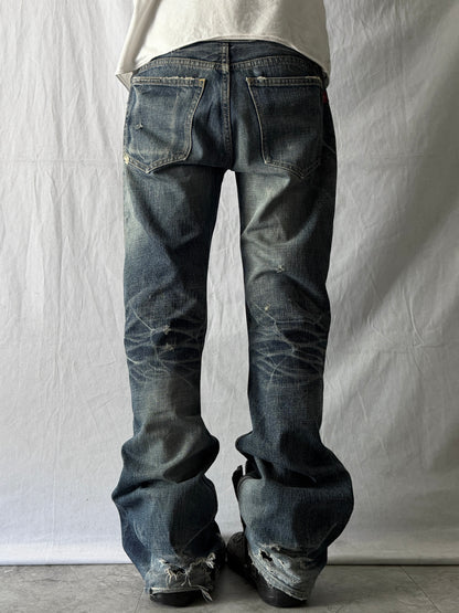 BACK BONE Worn Indigo Flared Jeans