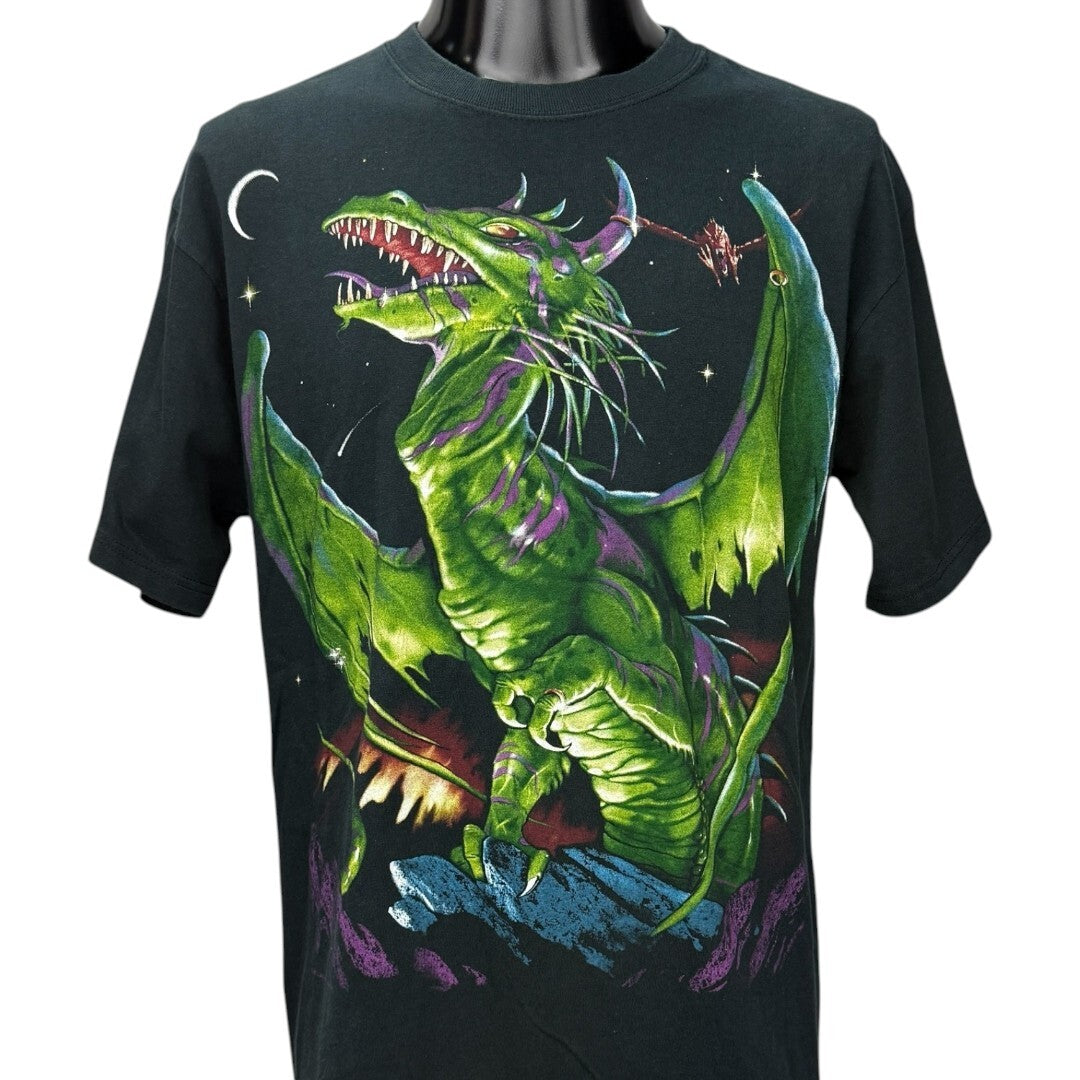 LIQUID BLUE 00s Green Dragon All Over Print T-Shirt Size L