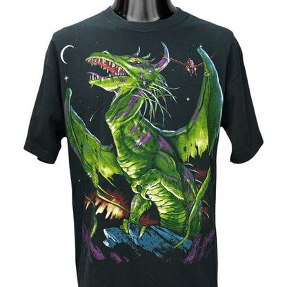 LIQUID BLUE 00s Green Dragon All Over Print T-Shirt Size L