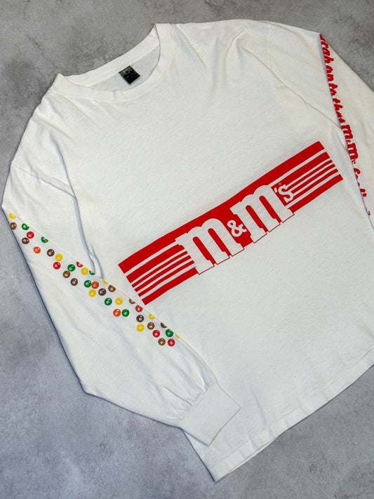 M&Ms 80s White Cotton Long Sleeve T-Shirt Size XL
