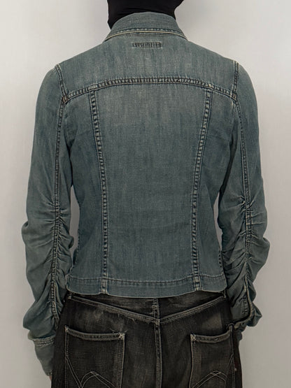DKNY Cropped Shirred Cotton Jacket Blue Size 4