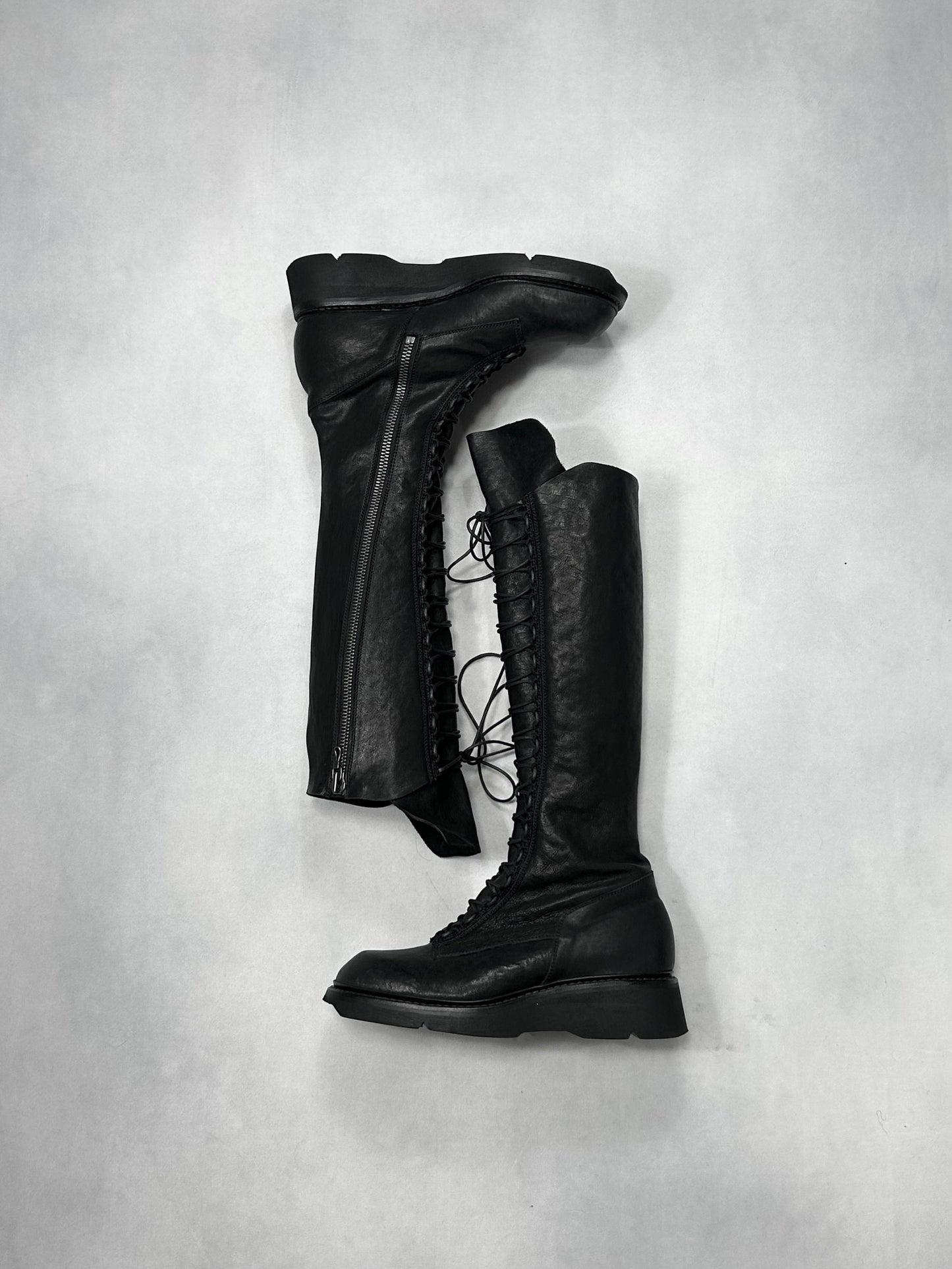 Julius S/S2018 Black horse skin lace up long boots Size 11