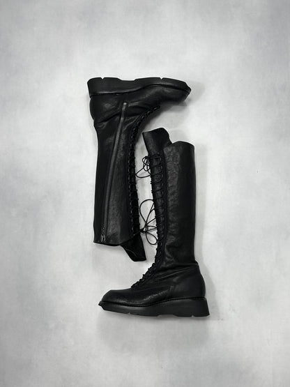 Julius S/S2018 Black horse skin lace up long boots Size 11
