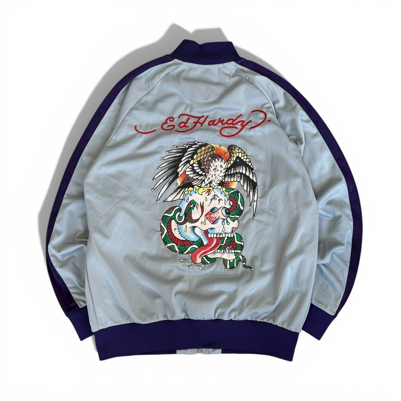 Vintage ED HARDY Blue Rhinestone Track Jacket Size M