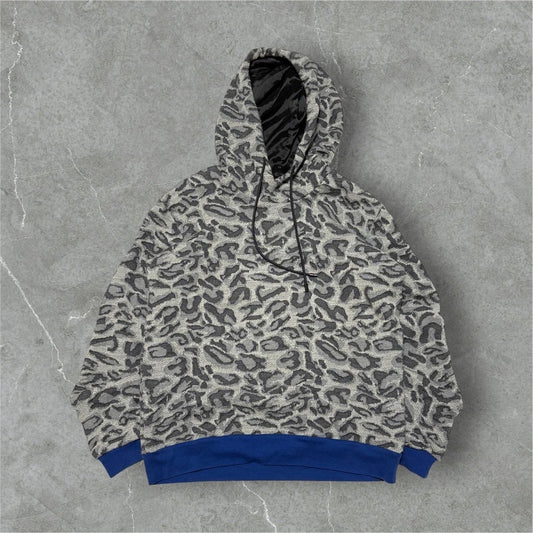 FACTOTUM Gray Wool Leopard Print Pullover Hoodie Size 44