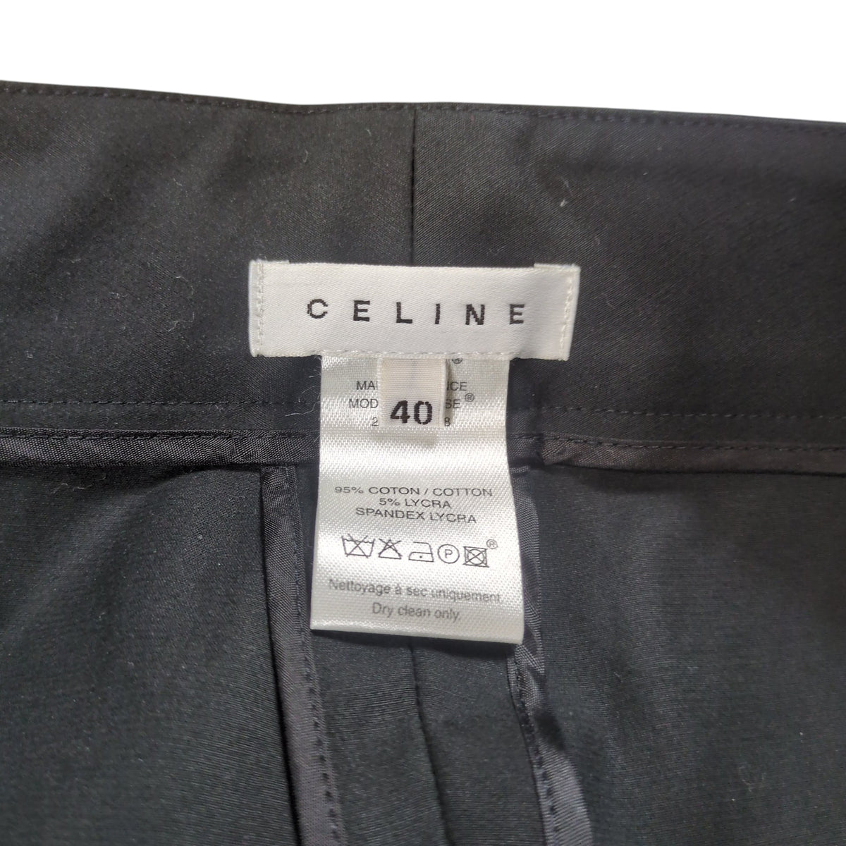 Celine Side Zip Center Press Cotton Trousers Black Size 40