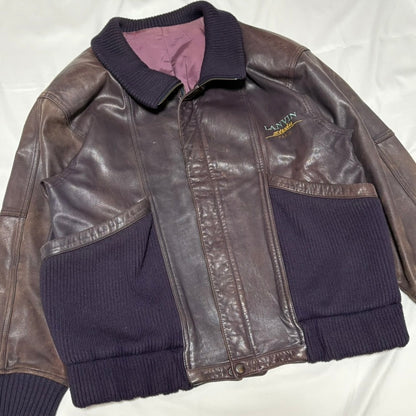 LANVIN Purple Leather Knit Blouson Size 48