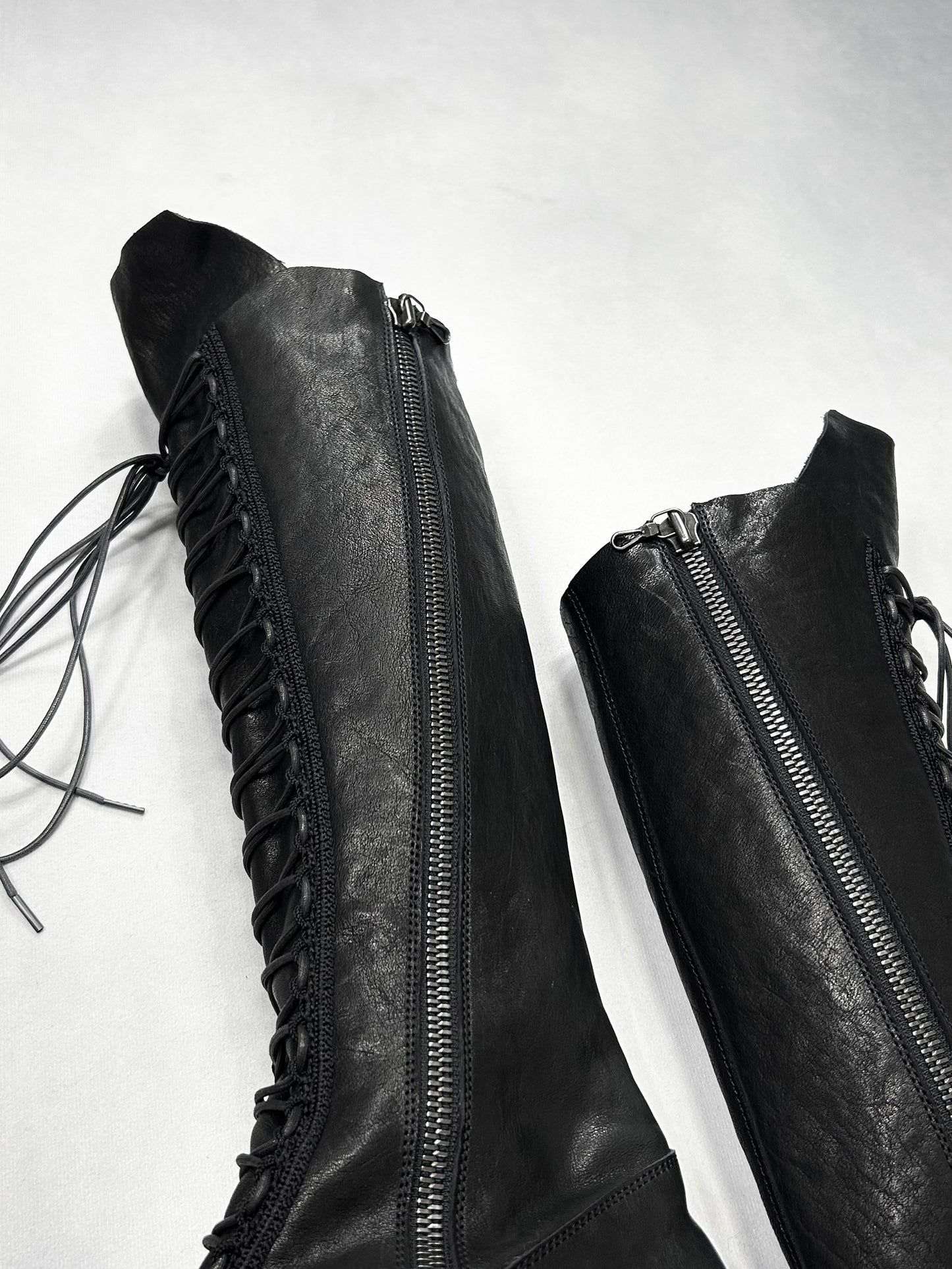 Julius S/S2018 Black horse skin lace up long boots Size 11