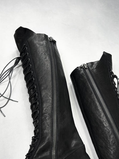 Julius S/S2018 Black horse skin lace up long boots Size 11