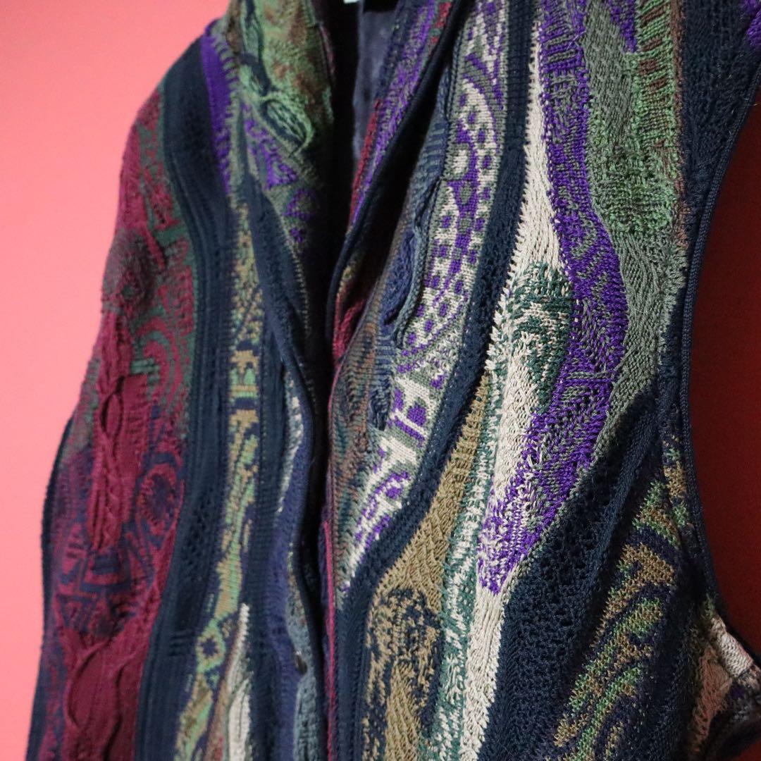 COOGI 90s Multi 3D Knit Geometric Shawl Collar Vest Size M