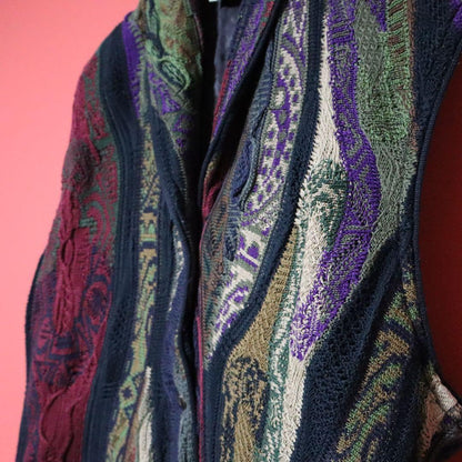 COOGI 90s Multi 3D Knit Geometric Shawl Collar Vest Size M
