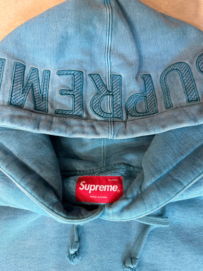 Supreme Overdyed Logo Hoodie Blue Size XL