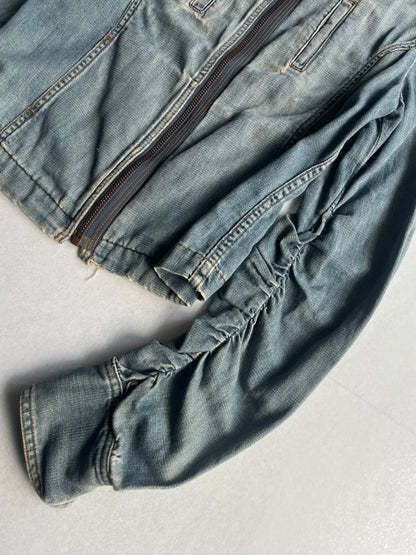 DKNY Cropped Shirred Cotton Jacket Blue Size 4