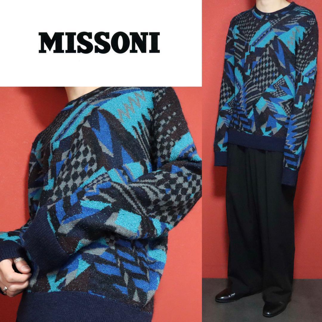 Missoni 20AW Black Blue Geometric Pattern Knit Size M