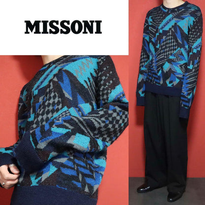 Missoni 20AW Black Blue Geometric Pattern Knit Size M