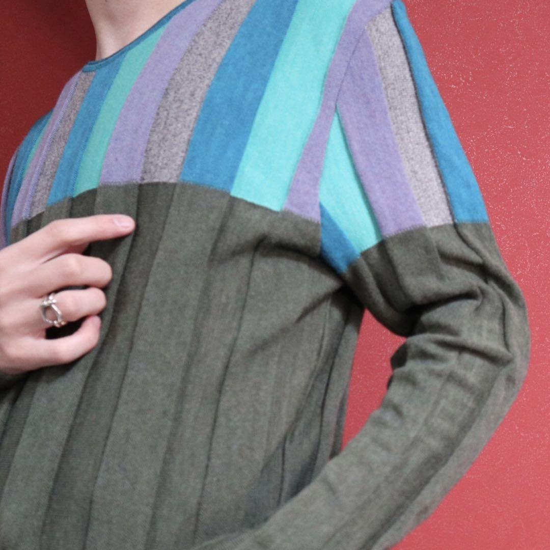 Issey Miyake Green Stripe 3D Pleated Knit Size 4