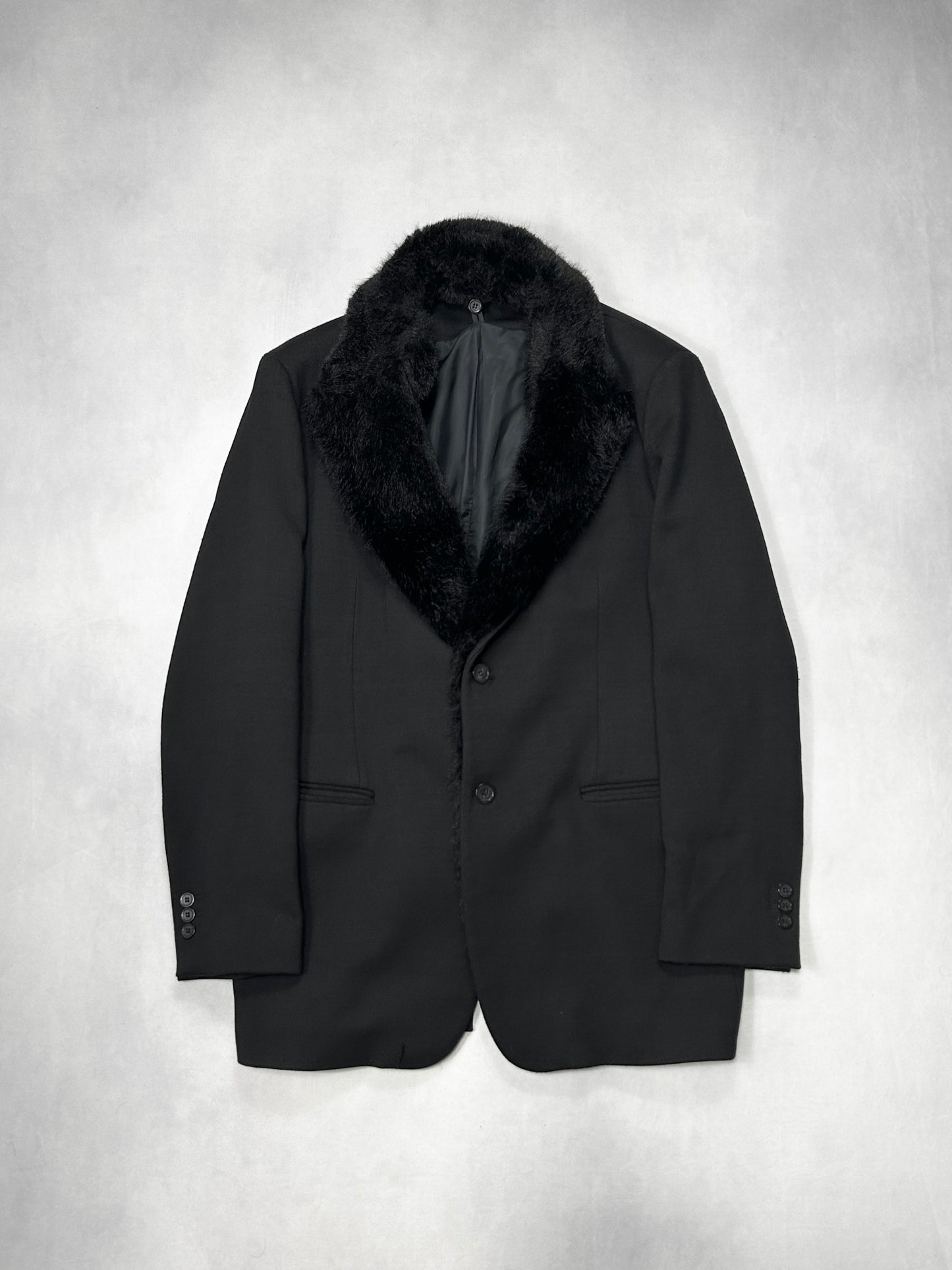 Emporio Armani Black Fur Collar Tailored Jacket Size 58