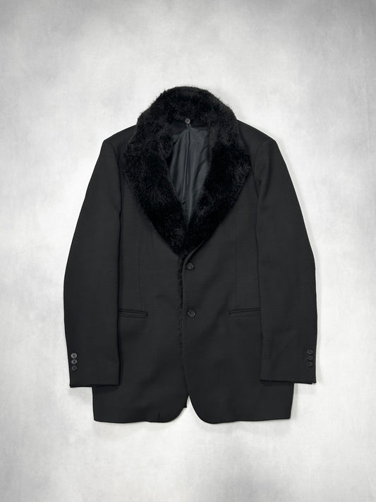 Emporio Armani Black Fur Collar Tailored Jacket Size 58