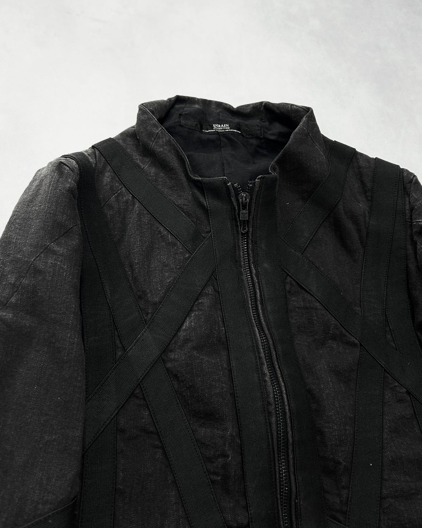 Dirain 2010s Cross Tape Zip Jacket Cotton Blend Black Size 1
