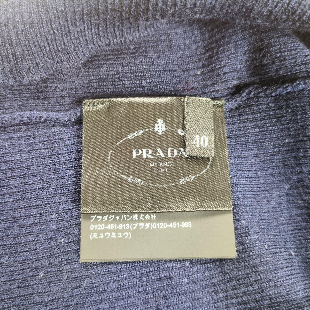 PRADA Navy Logo Line Crew Neck Wool Knit Size 40