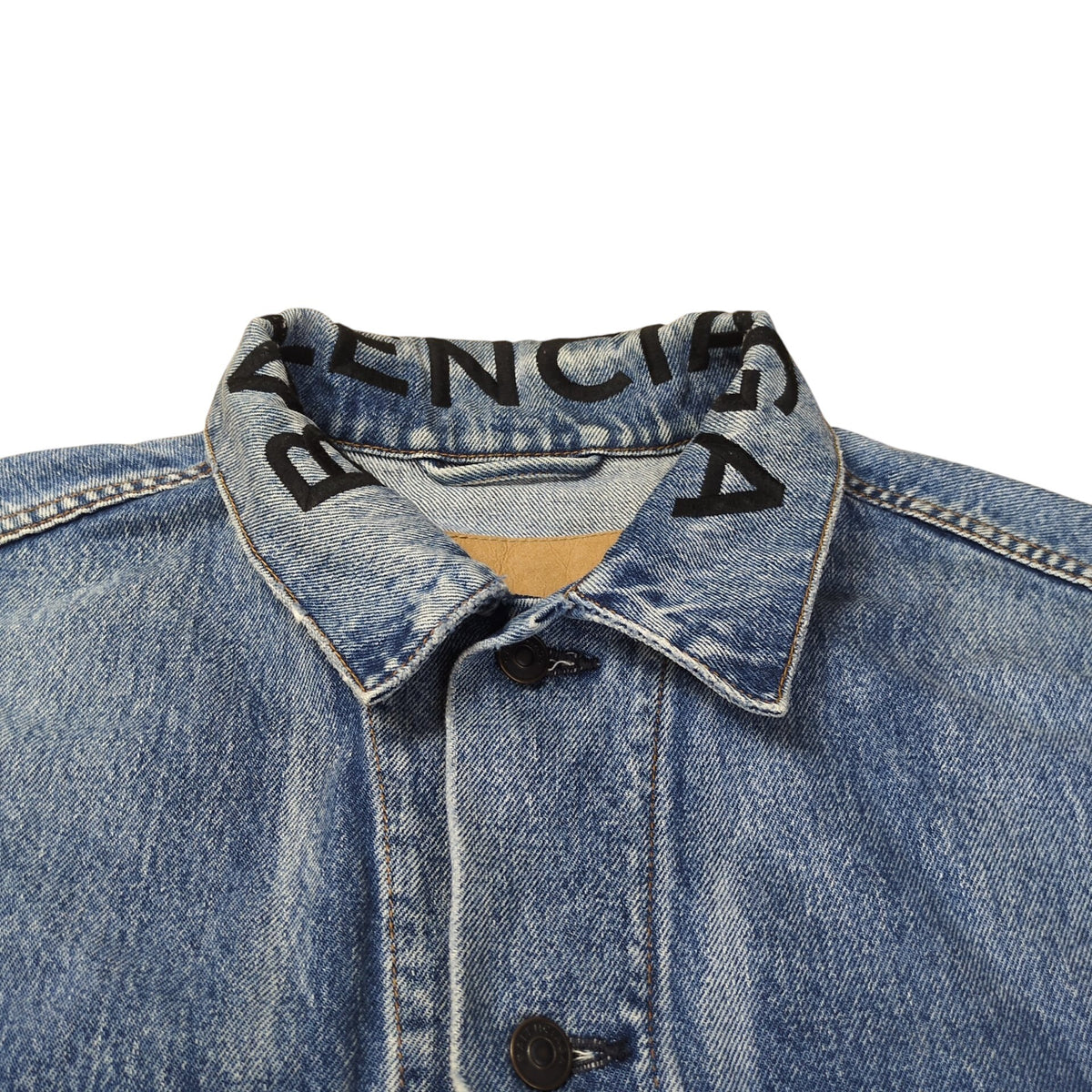 Balenciaga Neck Logo Distressed Denim Jacket Size 34
