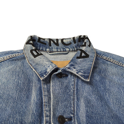 Balenciaga Neck Logo Distressed Denim Jacket Size 34