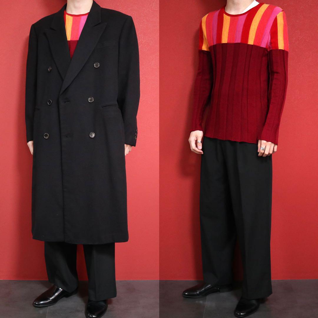 Issey Miyake Red Accent Stripe 3D Wool Knit Size 2