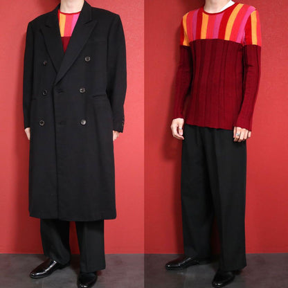 Issey Miyake Red Accent Stripe 3D Wool Knit Size 2