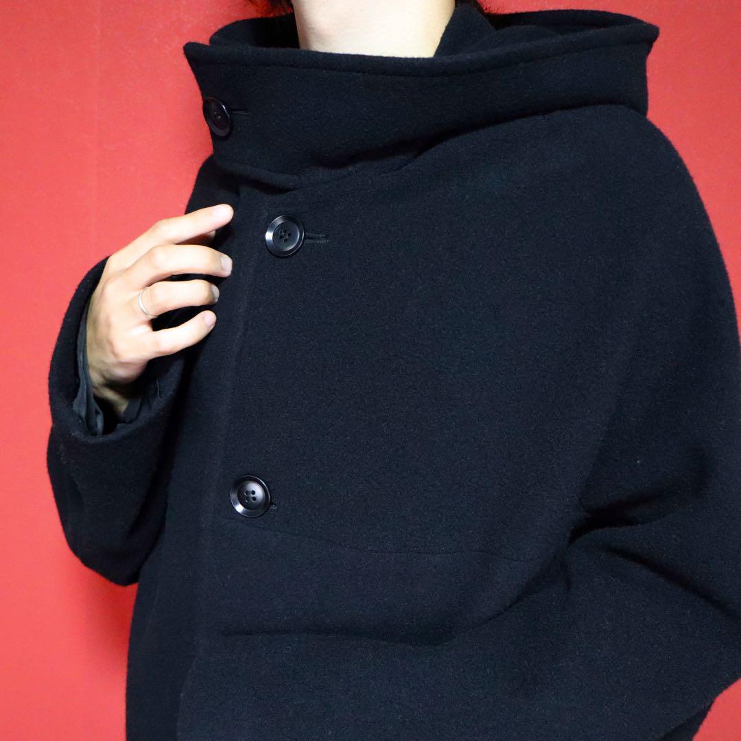 Yohji Yamamoto 23AW Black Oversized Wool Hooded Coat Size 1