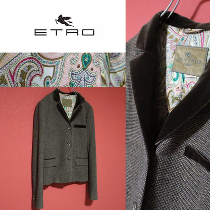 ETRO 90s Italian Houndstooth Velour Trim Jacket Size 44