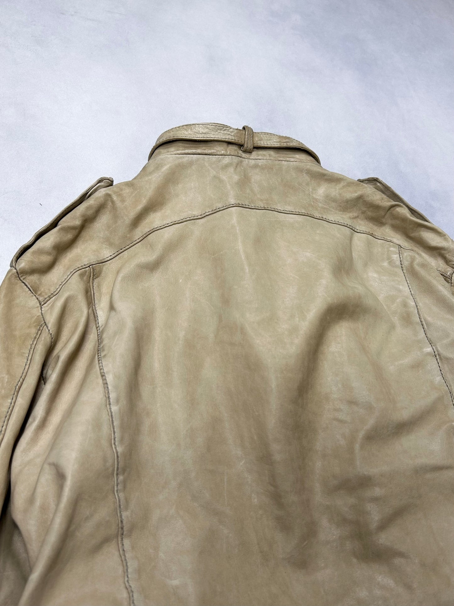 Giorgio Brato Beige Garment Dyed Biker Jacket Size 50