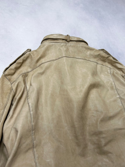 Giorgio Brato Beige Garment Dyed Biker Jacket Size 50