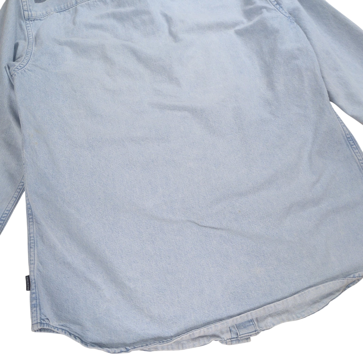 BALENCIAGA Logo Printed Washed Denim Shirt Blue Size 32