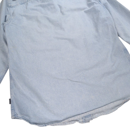 BALENCIAGA Logo Printed Washed Denim Shirt Blue Size 32