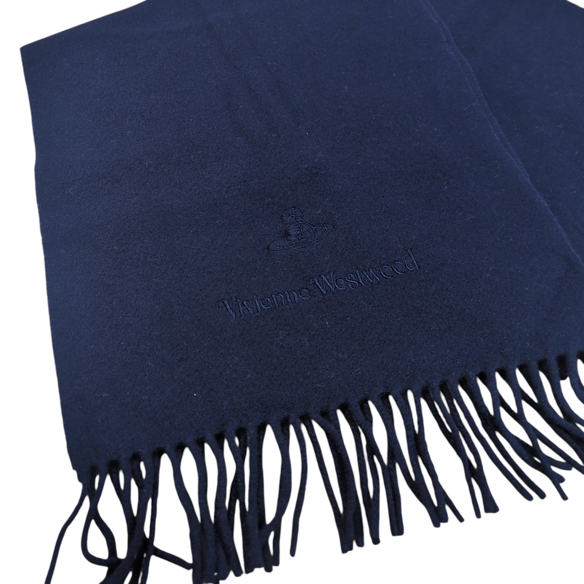 Vivienne Westwood Orb Logo Fringe Wool Scarf blue