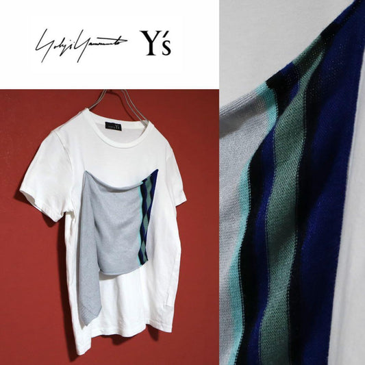 RISMAT by Y's White Knit Docking Asymmetrical T-Shirt Size 2
