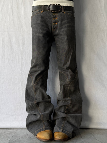 TORNADO MART Panel Seam Black Flare Jeans Size L