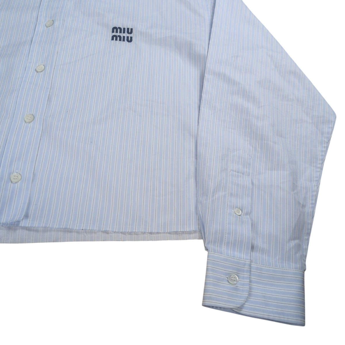 Miu Miu MIU Logo Cropped L/S Shirt Blue Cotton Size 38