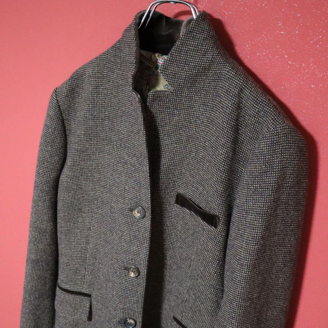 ETRO 90s Italian Houndstooth Velour Trim Jacket Size 44