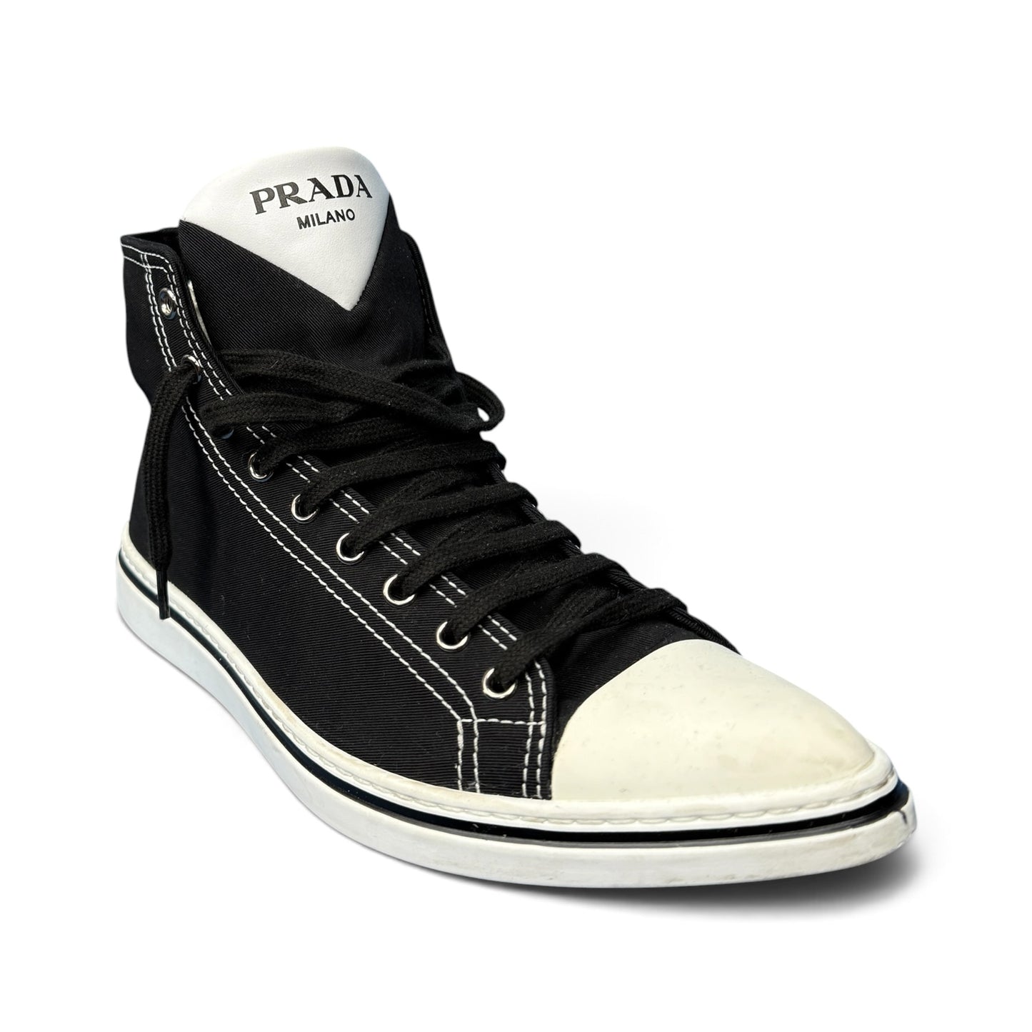 PRADA Sneakers Pointy High-Top Black Canvas Size 26.0cm
