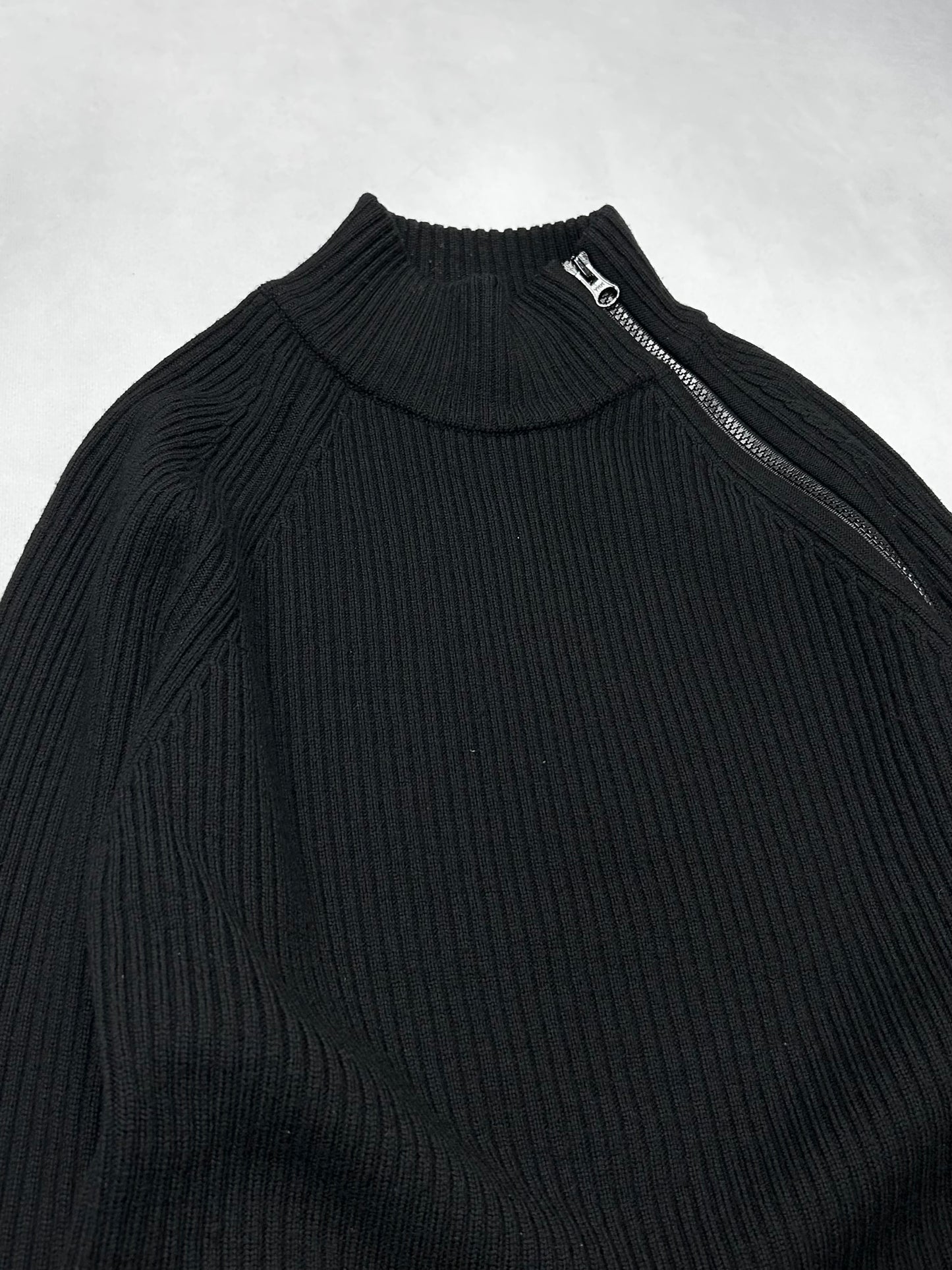 Emporio Armani Side Half Zip High Neck Black Knit Size 52
