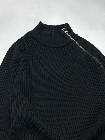 Emporio Armani Side Half Zip High Neck Black Knit Size 52