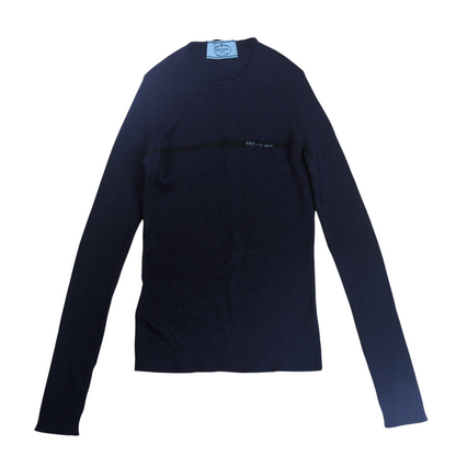 PRADA Navy Logo Line Crew Neck Wool Knit Size 40