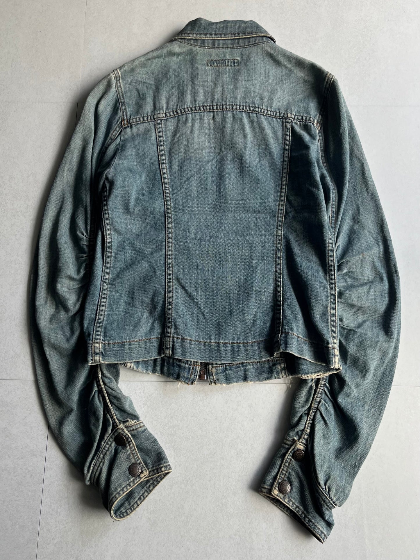 DKNY Cropped Shirred Cotton Jacket Blue Size 4